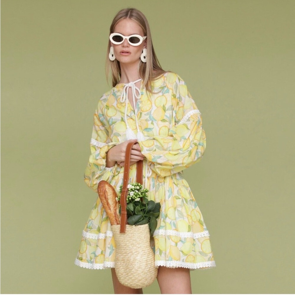 Avec Les Filles Women’s Printed Cotton Split-Neck Mini Dress